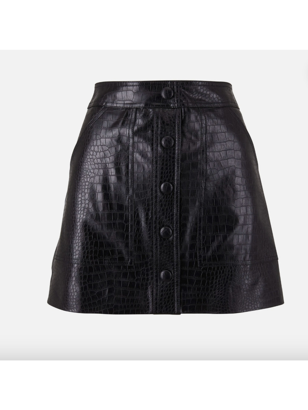 Veronica Beard Delfina Black Croc Embossed Vegan Leather Mini Skirt 8 NWOT